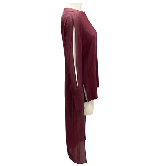 AKRIS BURGUNDY HIGH LOW SILK TOP - Picture 2 of 6